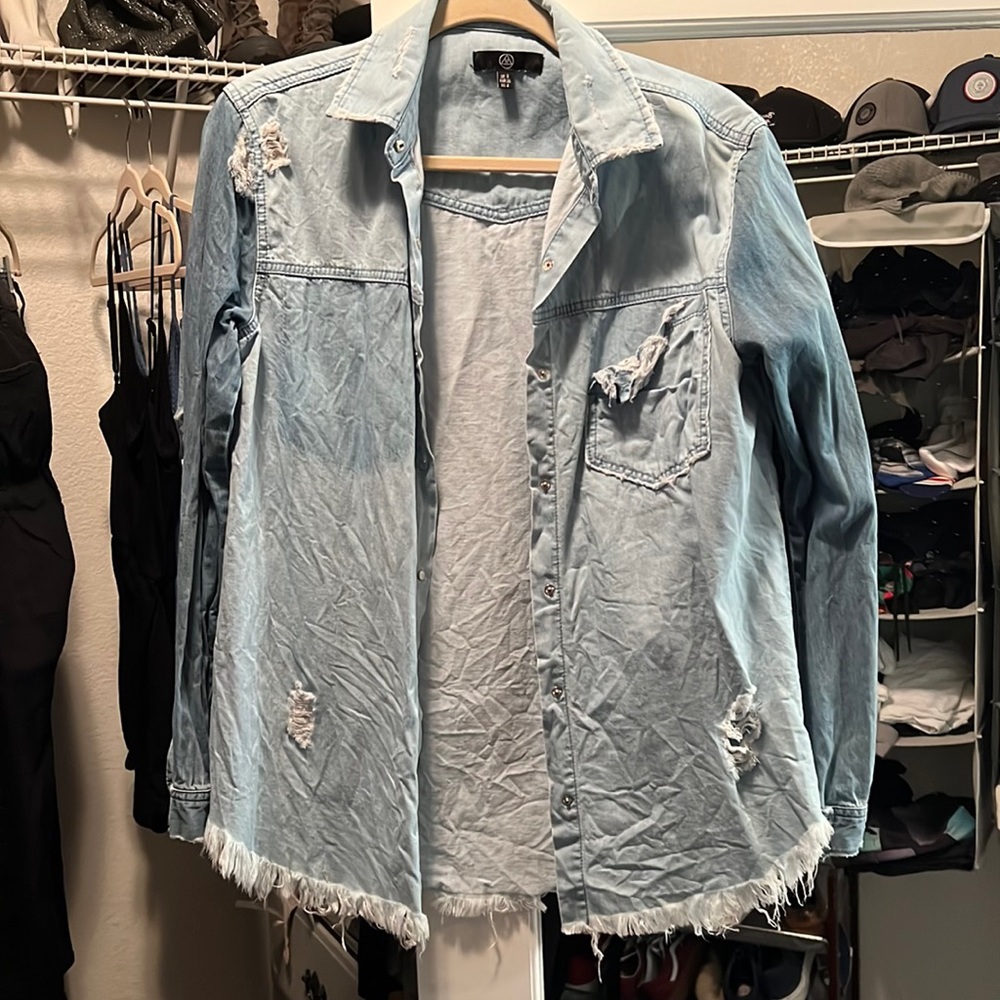 Distressed Jean button up